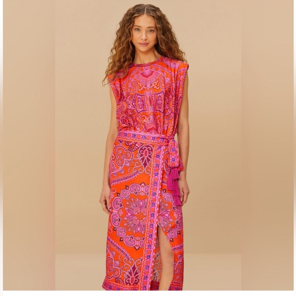 FARM Rio Pink and Orange Patterned Skirt
